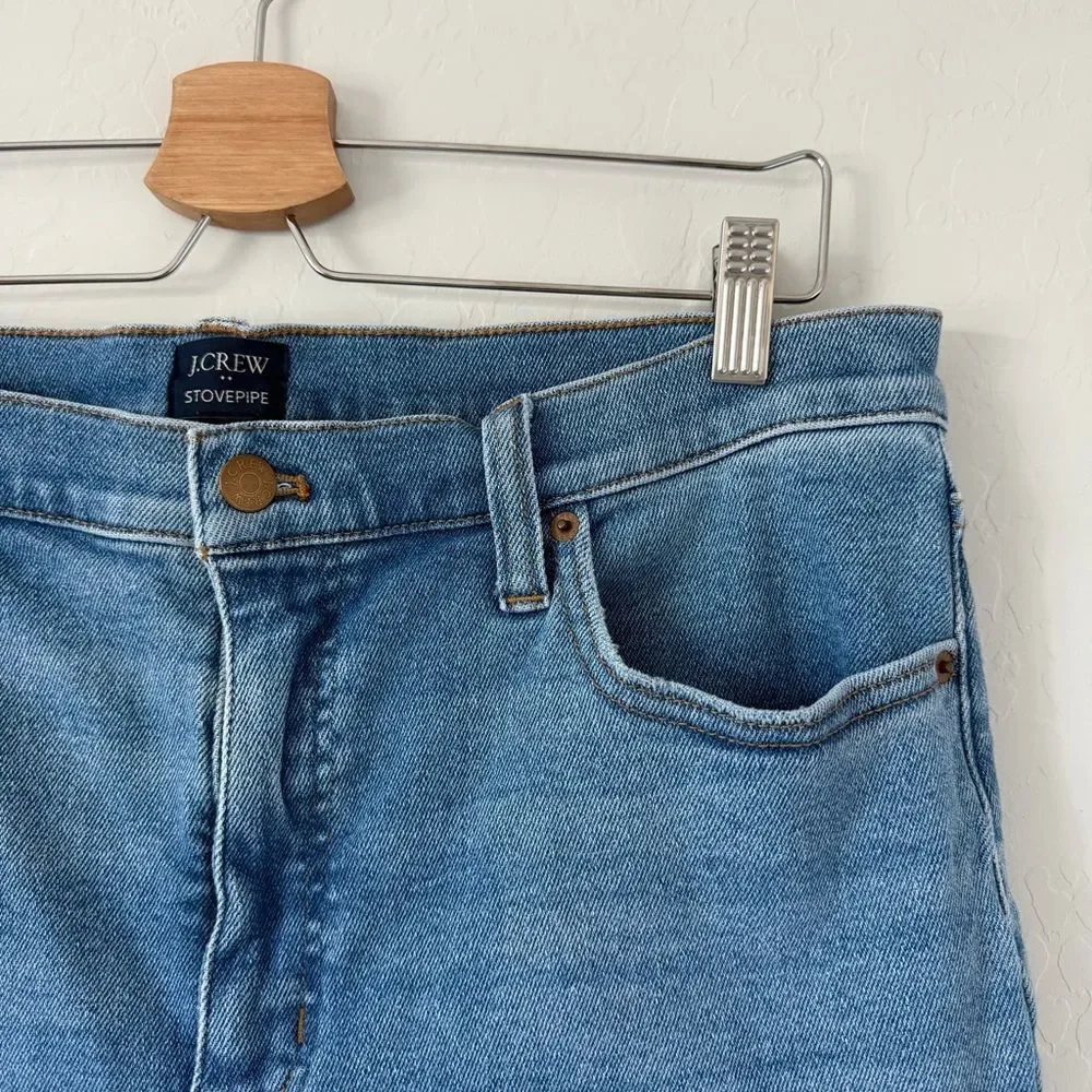 J. CREW Stovepipe Jeans Straight High Waist Blue Signature Stretch + Denim Sz 32